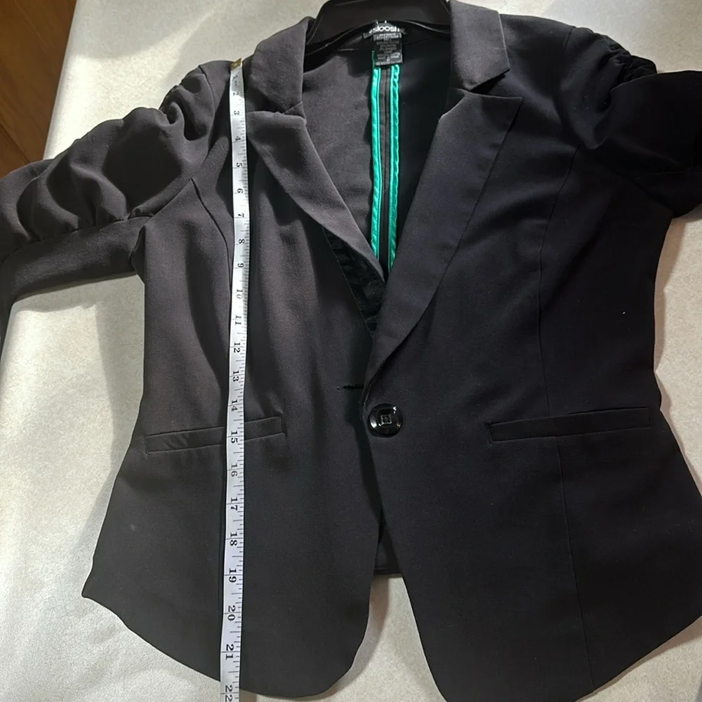 Stoosh women's black blazer 3/4 ruched sleeves stretchy fabric size M - Picture 9 of 9